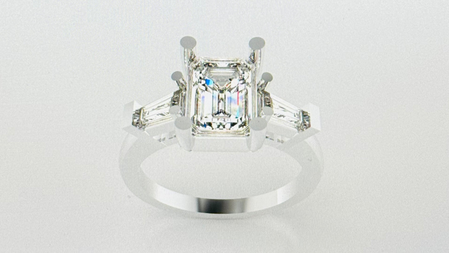 Emerald cut and taper baguette engagement ring 2.51 TCW