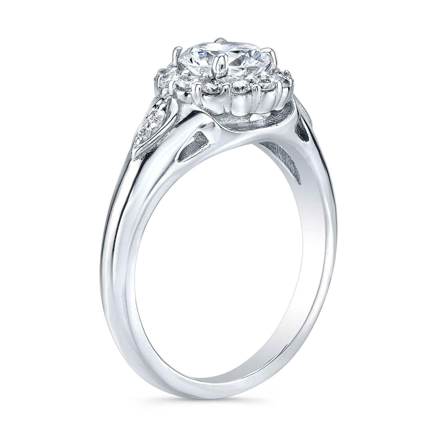 14k white gold diamond halo engagement ring with 1.50 carat Lannyte with 0.33 ctw diamonds