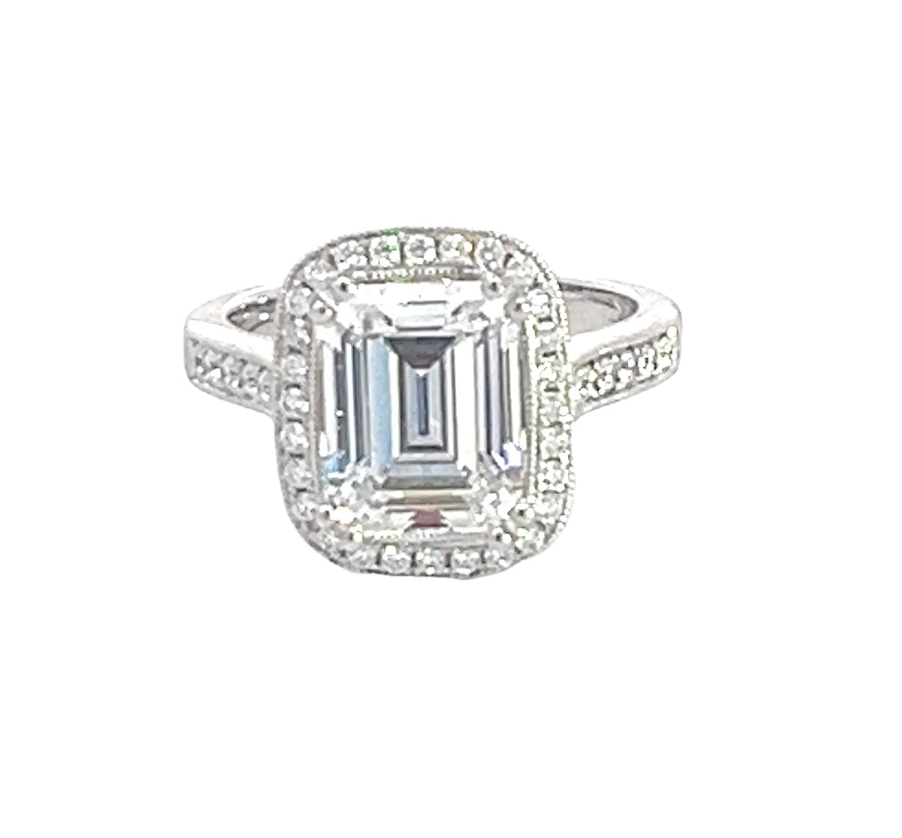 3.75 TCW 14k white gold emerald cut engagement ring