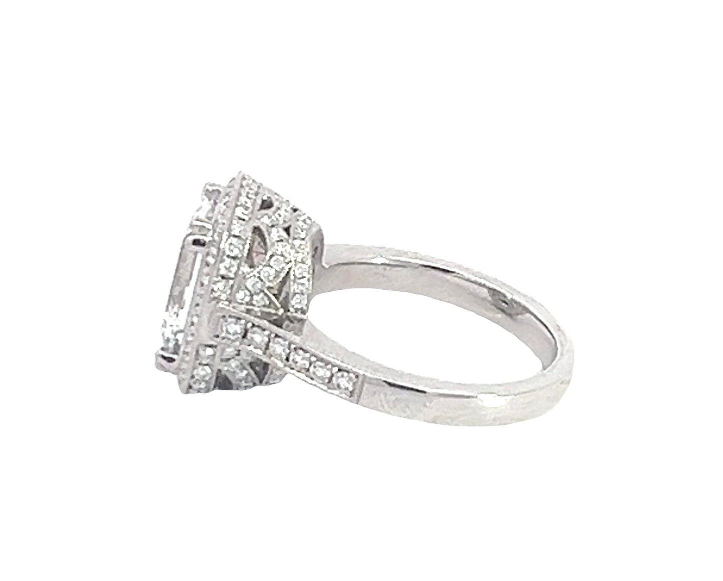 3.75 TCW 14k white gold emerald cut engagement ring