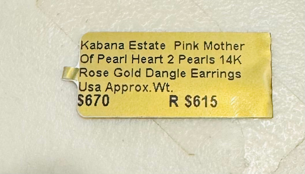 Designer Pink Mother of Pearl heart shape earrings 14k rose gold