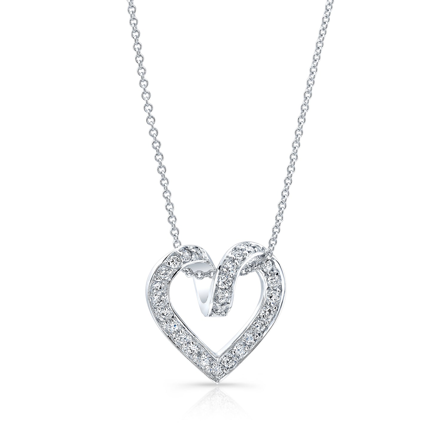 14k white gold pave heart pendant 0.70 ctw