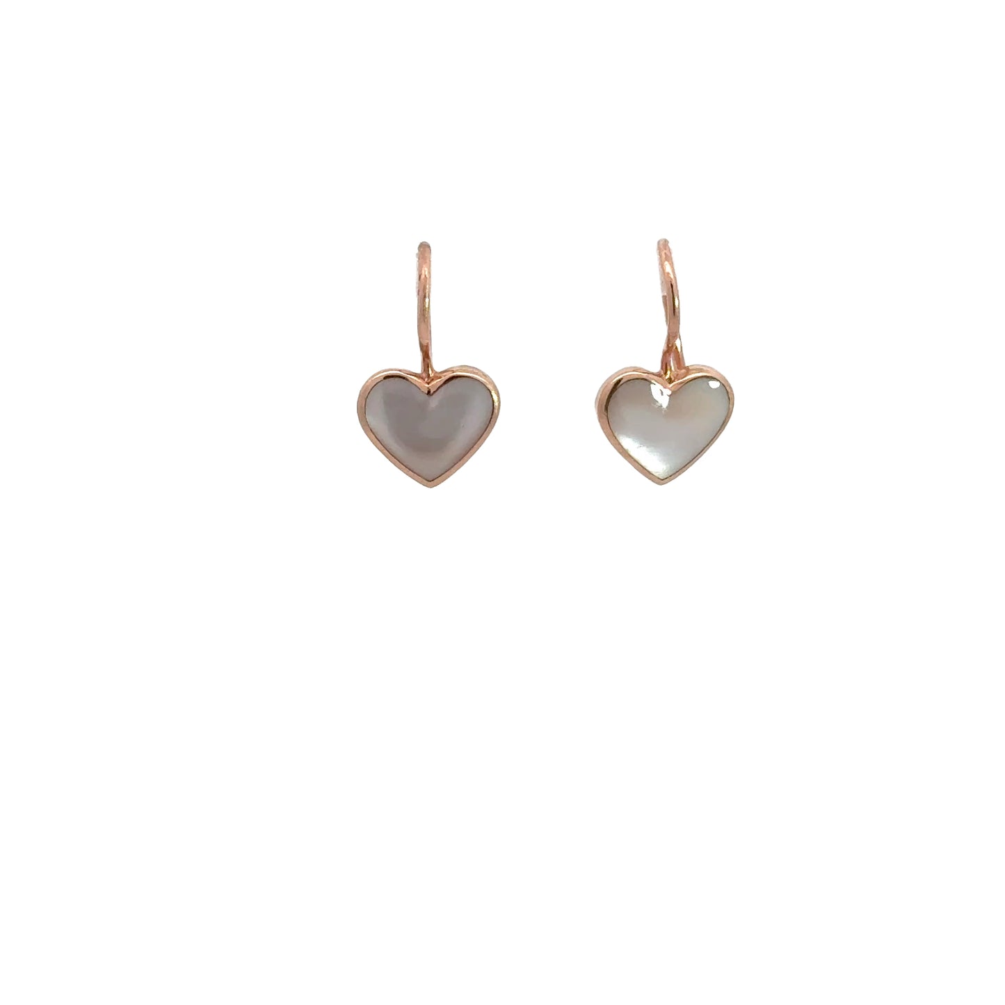 Designer Pink Mother of Pearl heart shape earrings 14k rose gold