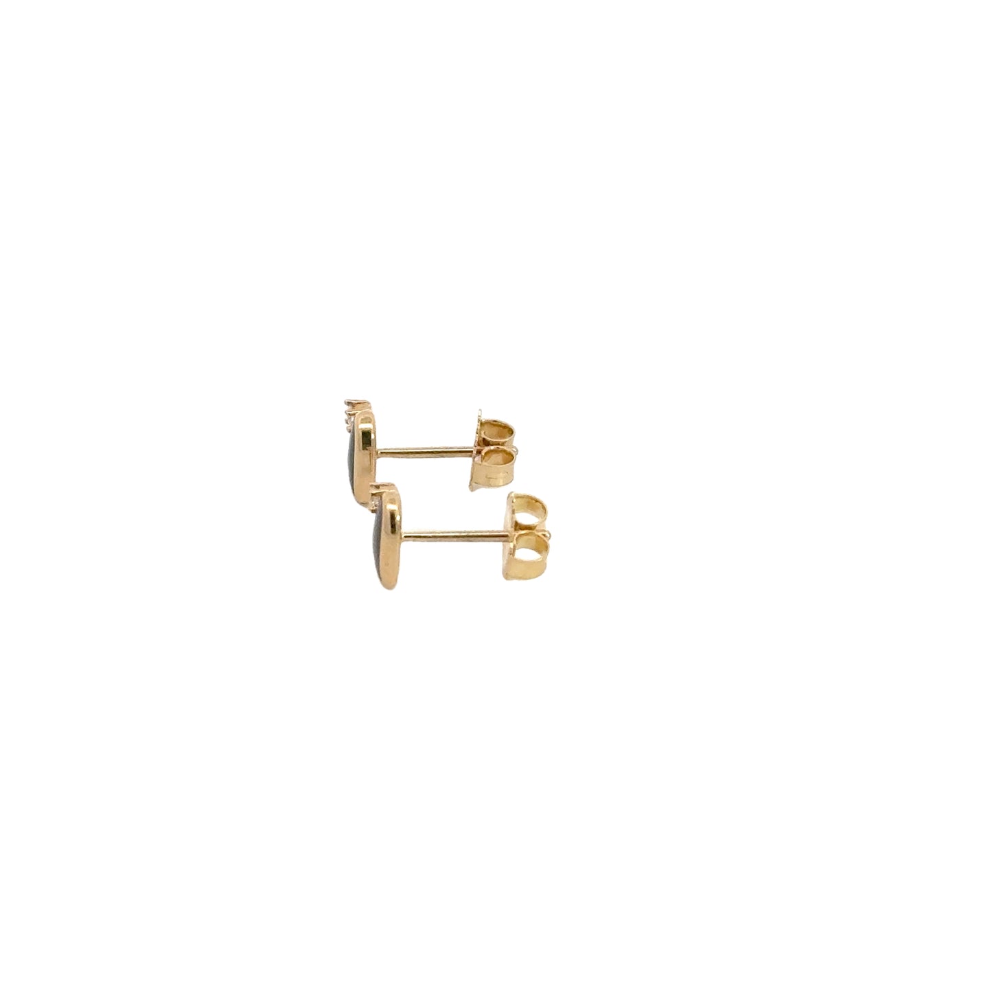 Designer Black Mother of Pearl heart earrings with diamond accents 0.04 ctw in 14k yellow gold