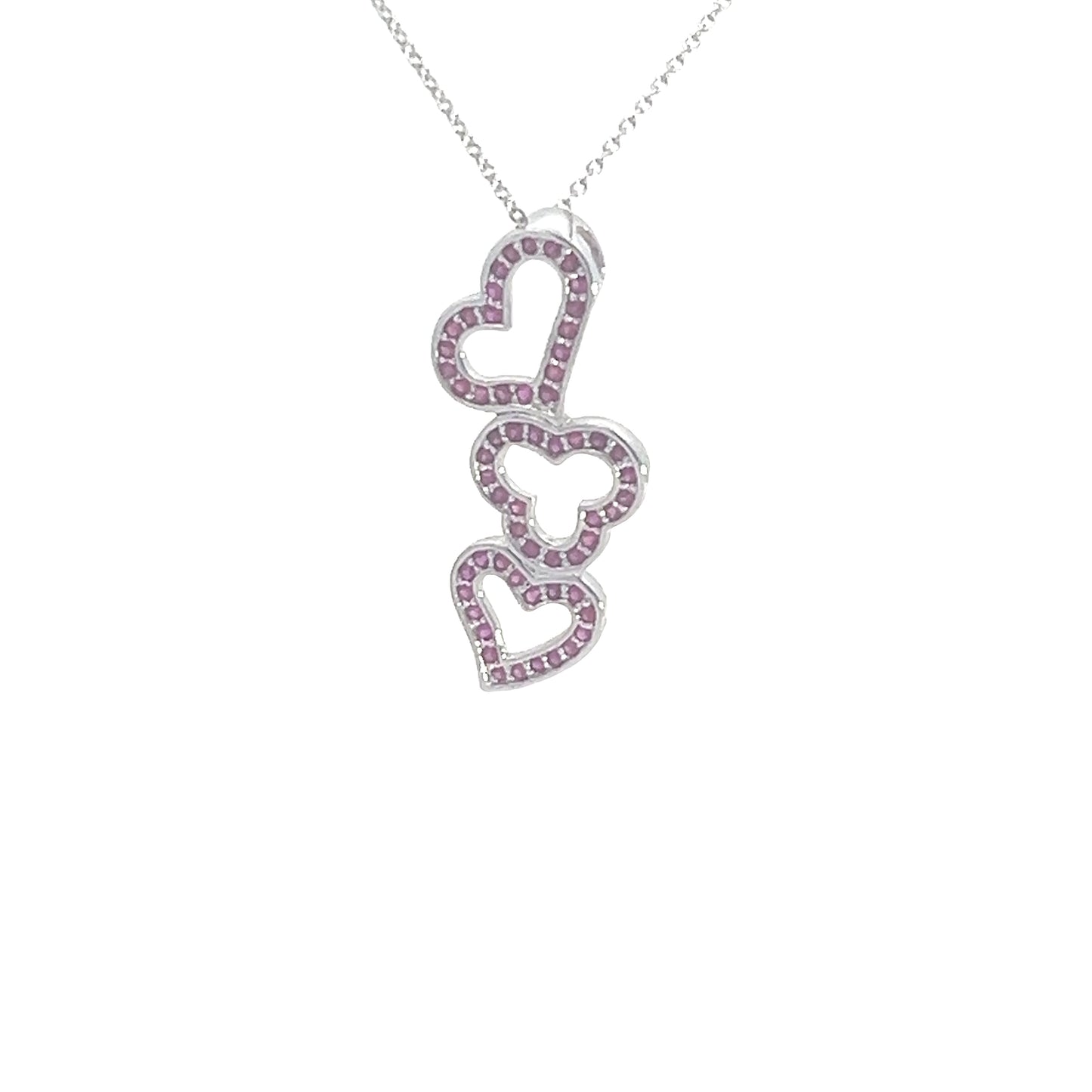 Triple ruby heart pendant 0.55 ctw 14k white gold
