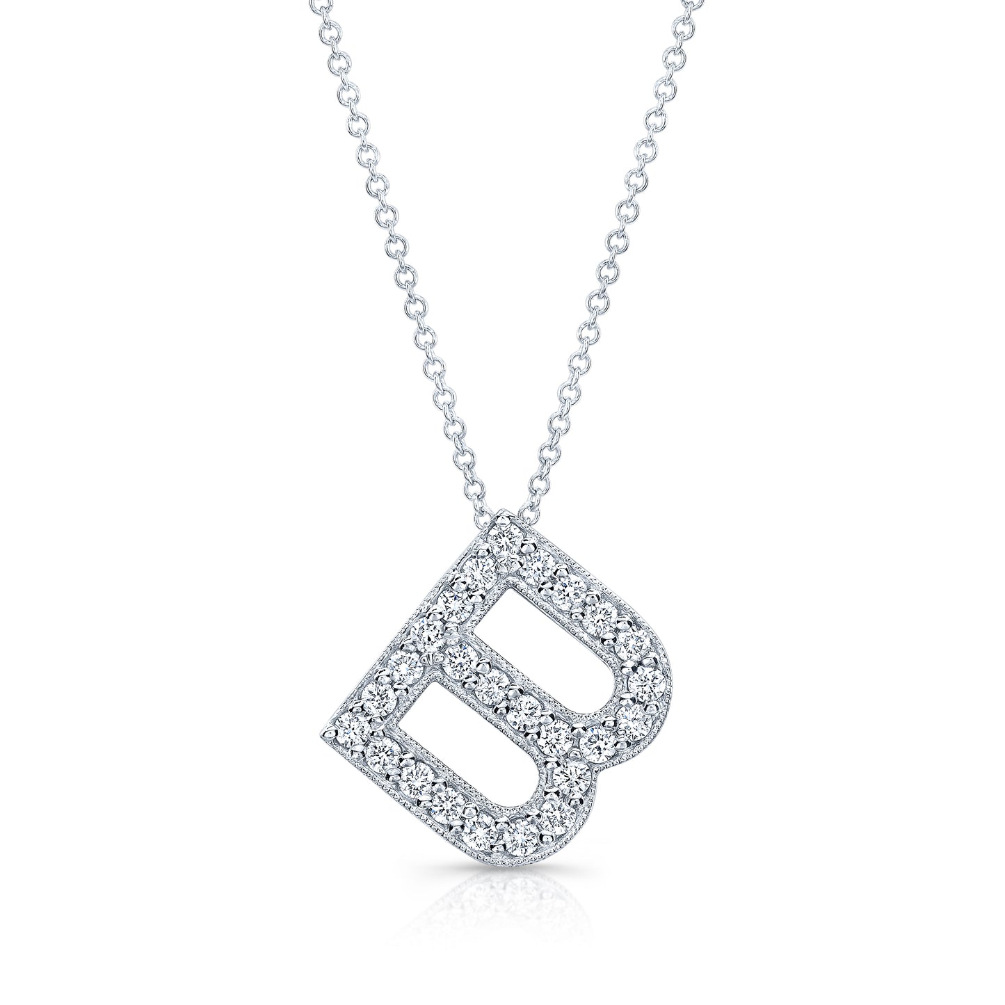 14k white gold diamond initial pendant "B" 0.28 ctw