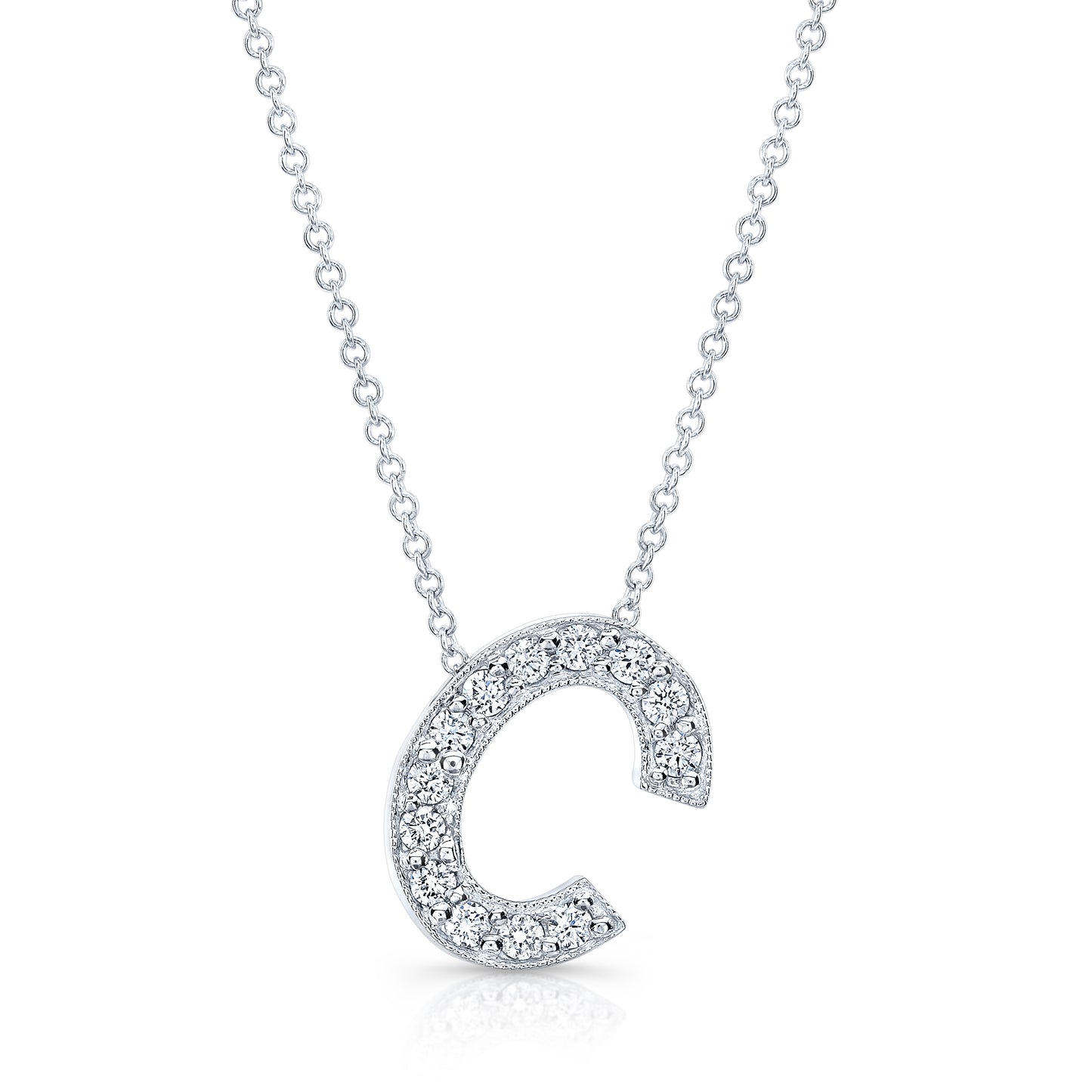 14k white gold diamond initial pendant "C" 0.12 ctw