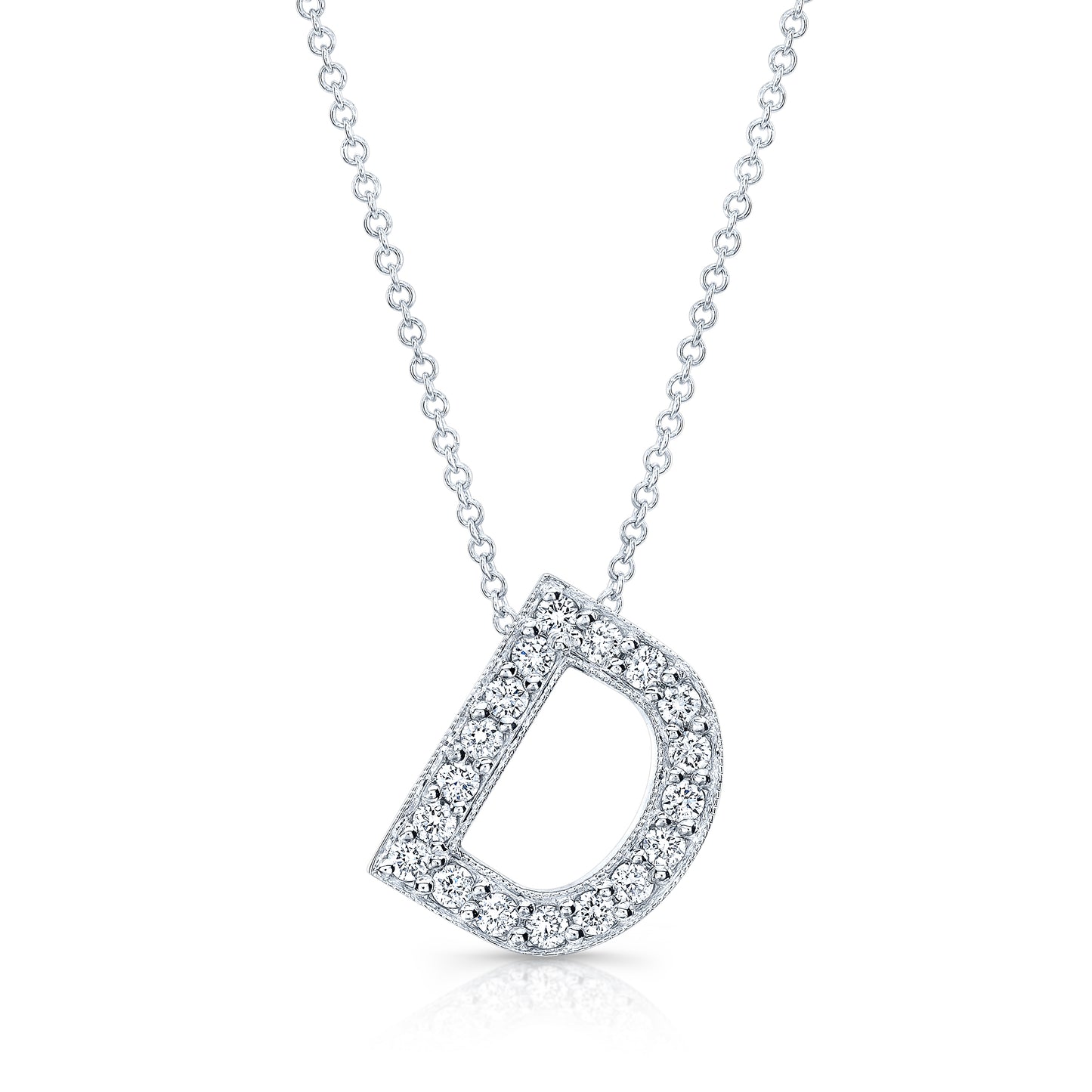 14k white gold diamond initial pendant "D" 0.18 ctw