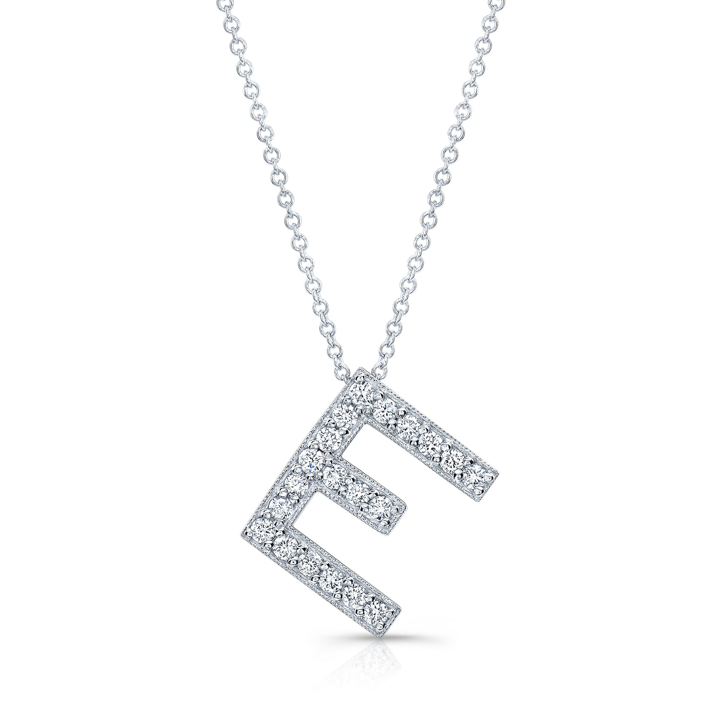 14k white gold diamond initial pendant "E" 0.18 ctw