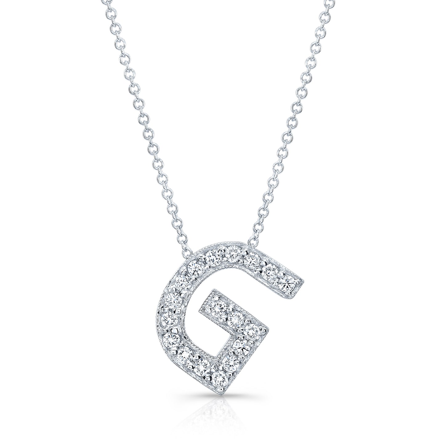 14k white gold diamond initial pendant "G" 0.20 ctw