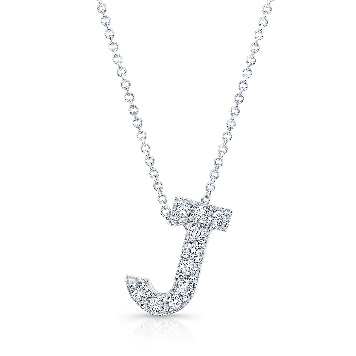 14k white gold diamond initial pendant "J" 0.12 ctw