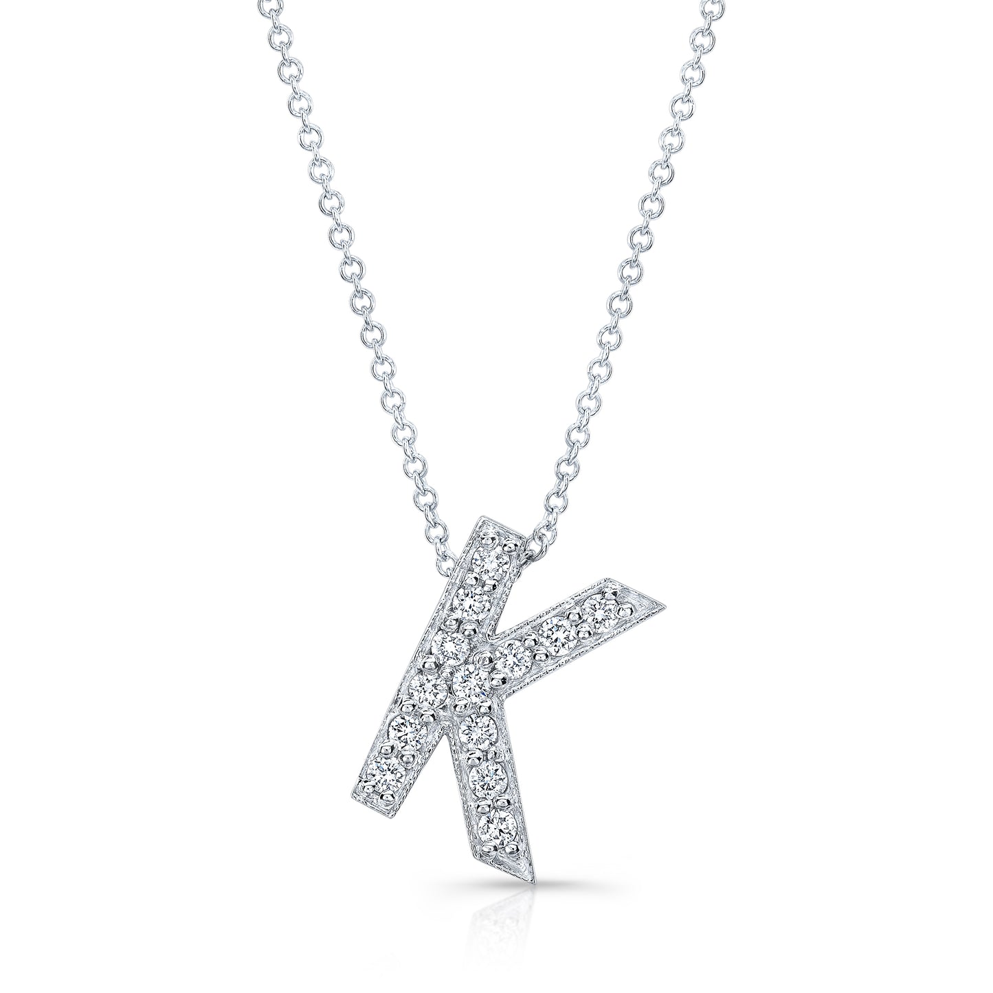 14k white gold diamond initial pendant "K" 0.14 ctw