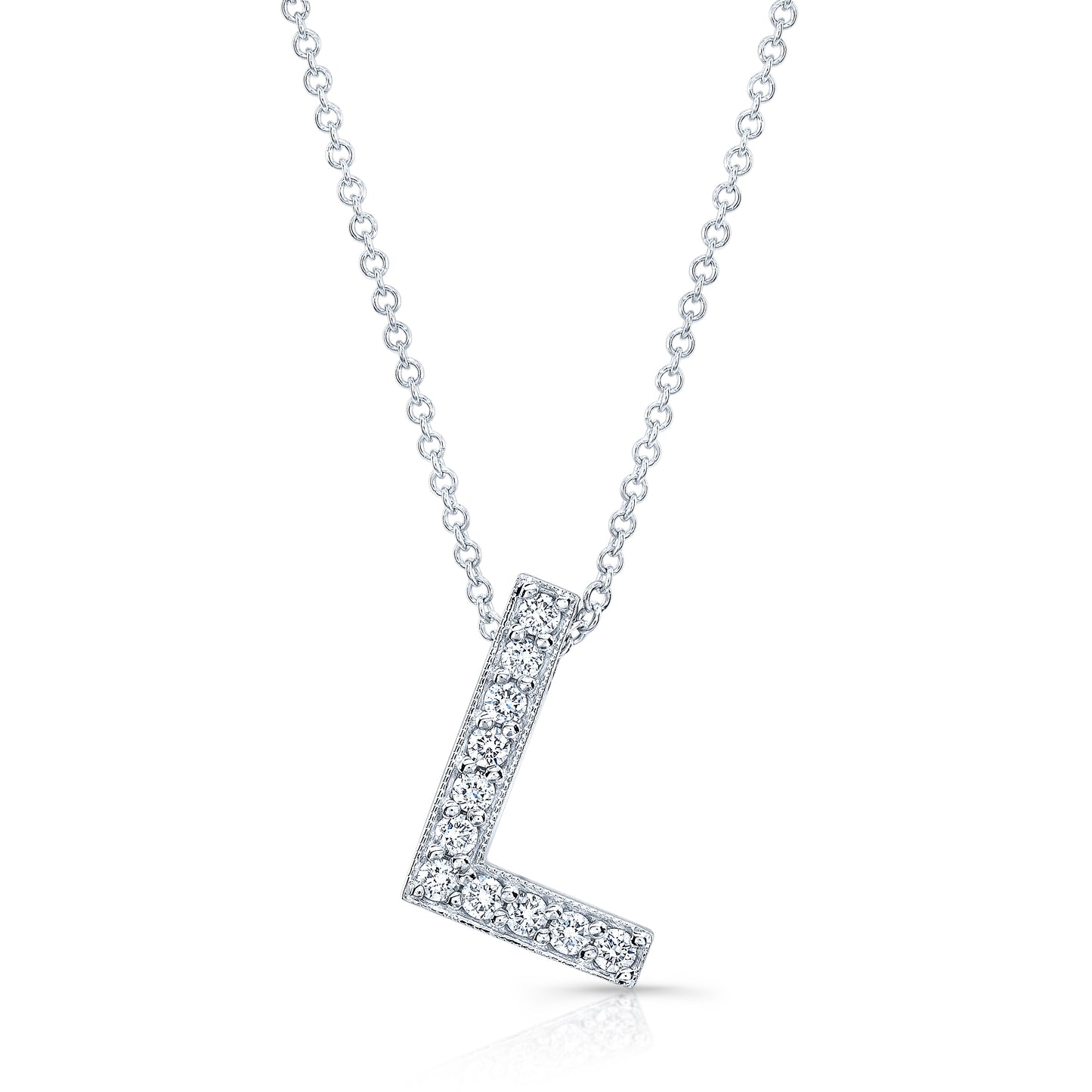 14k white gold diamond initial pendant "L" 0.12ctw