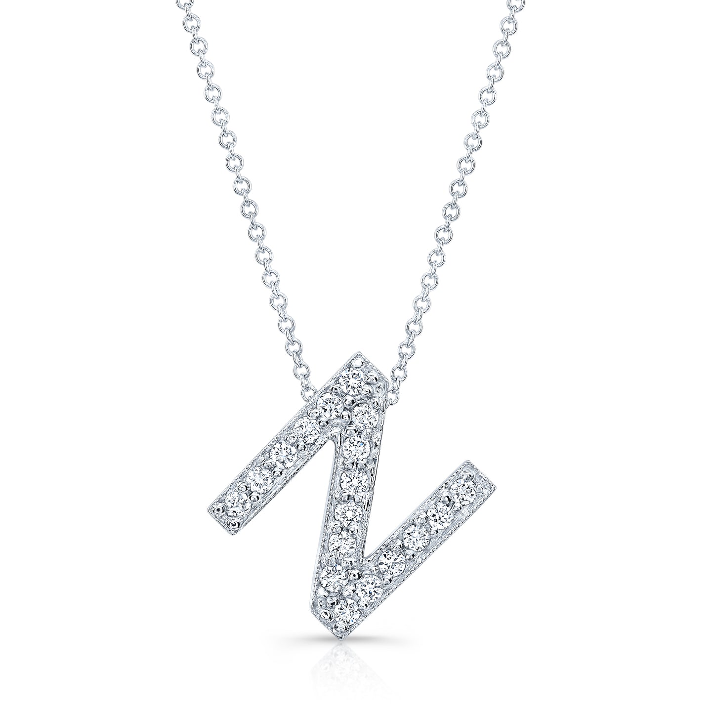 14k white gold diamond initial pendant "N" 0.13 ctw