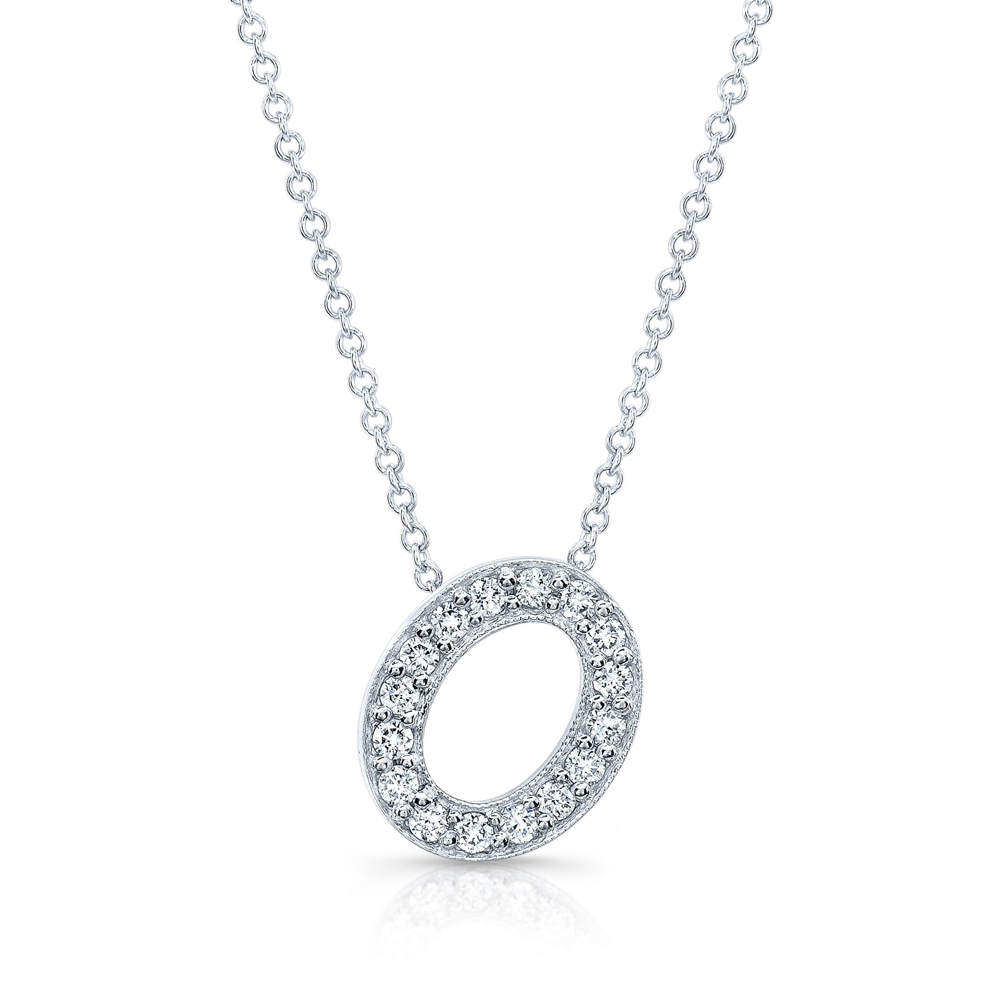 14k white gold diamond initial pendant "O" 0.12 ctw