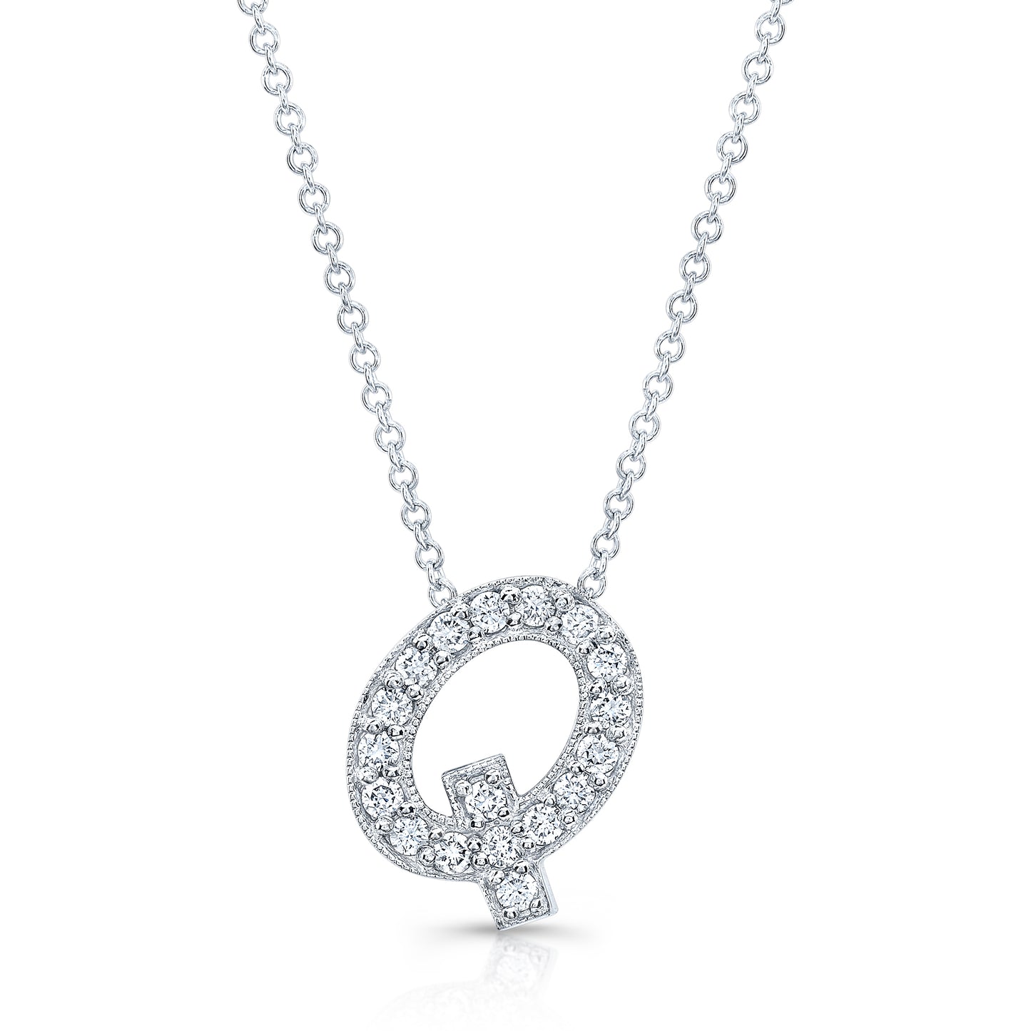 14k white gold diamond initial pendant "Q" 0.20 ctw