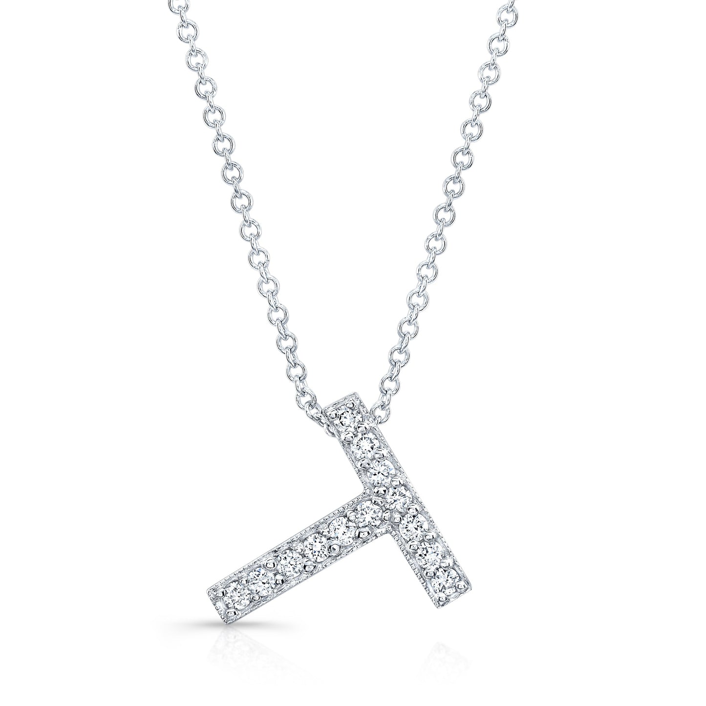 14k white gold diamond initial pendant "T" 0.35 TCW