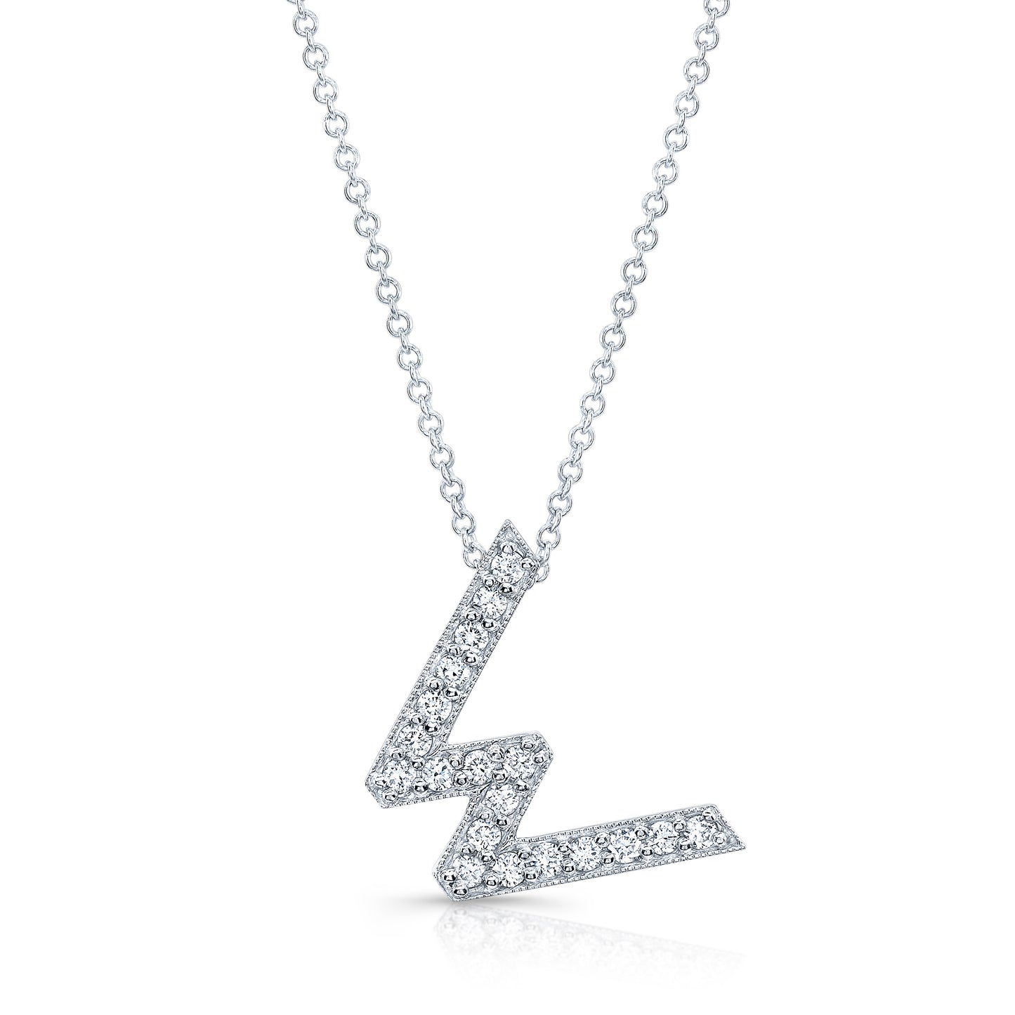 14k white gold diamond initial pendant "W" 0.22