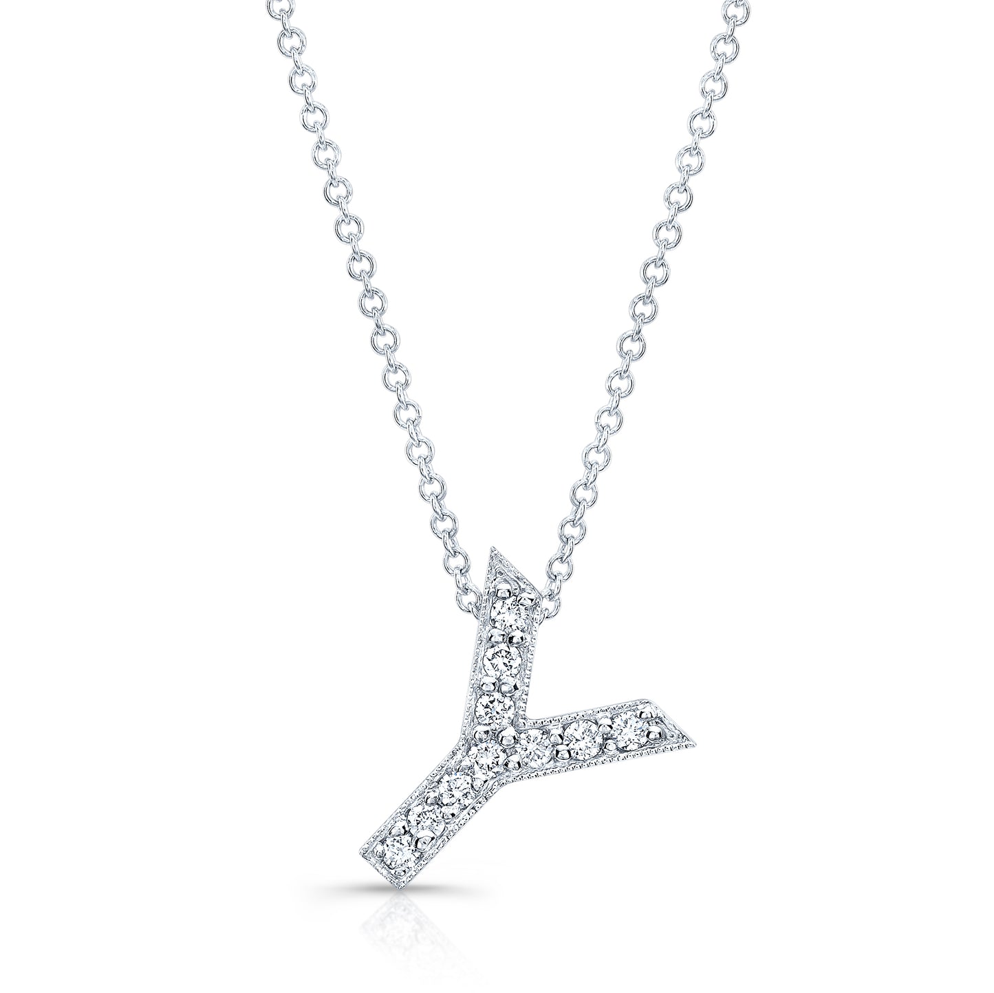 14k white gold diamond initial pendant letter "Y" 0.13 ctw