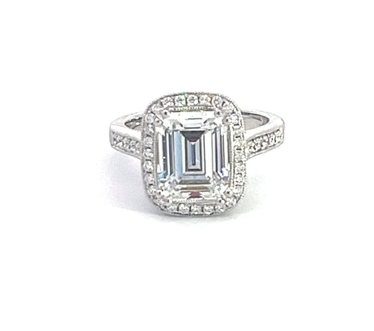 3.75 TCW 14k white gold emerald cut engagement ring