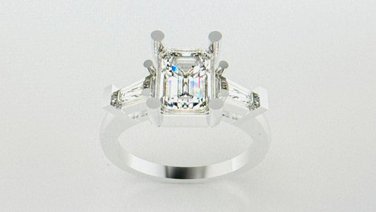 Emerald cut and taper baguette engagement ring 2.51 TCW