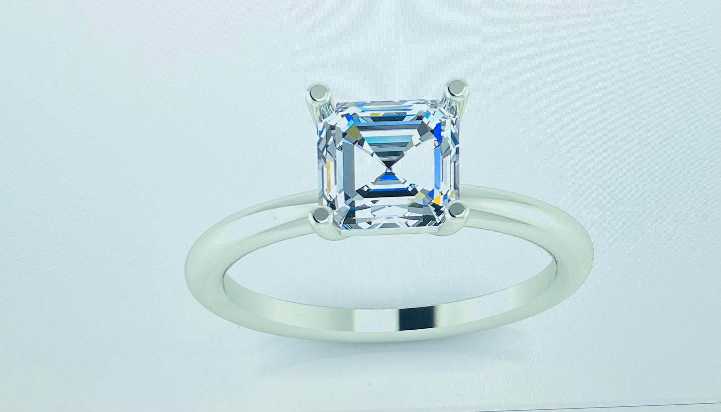 Custom Asscher Cut 1 carat white sapphire ring for Annie