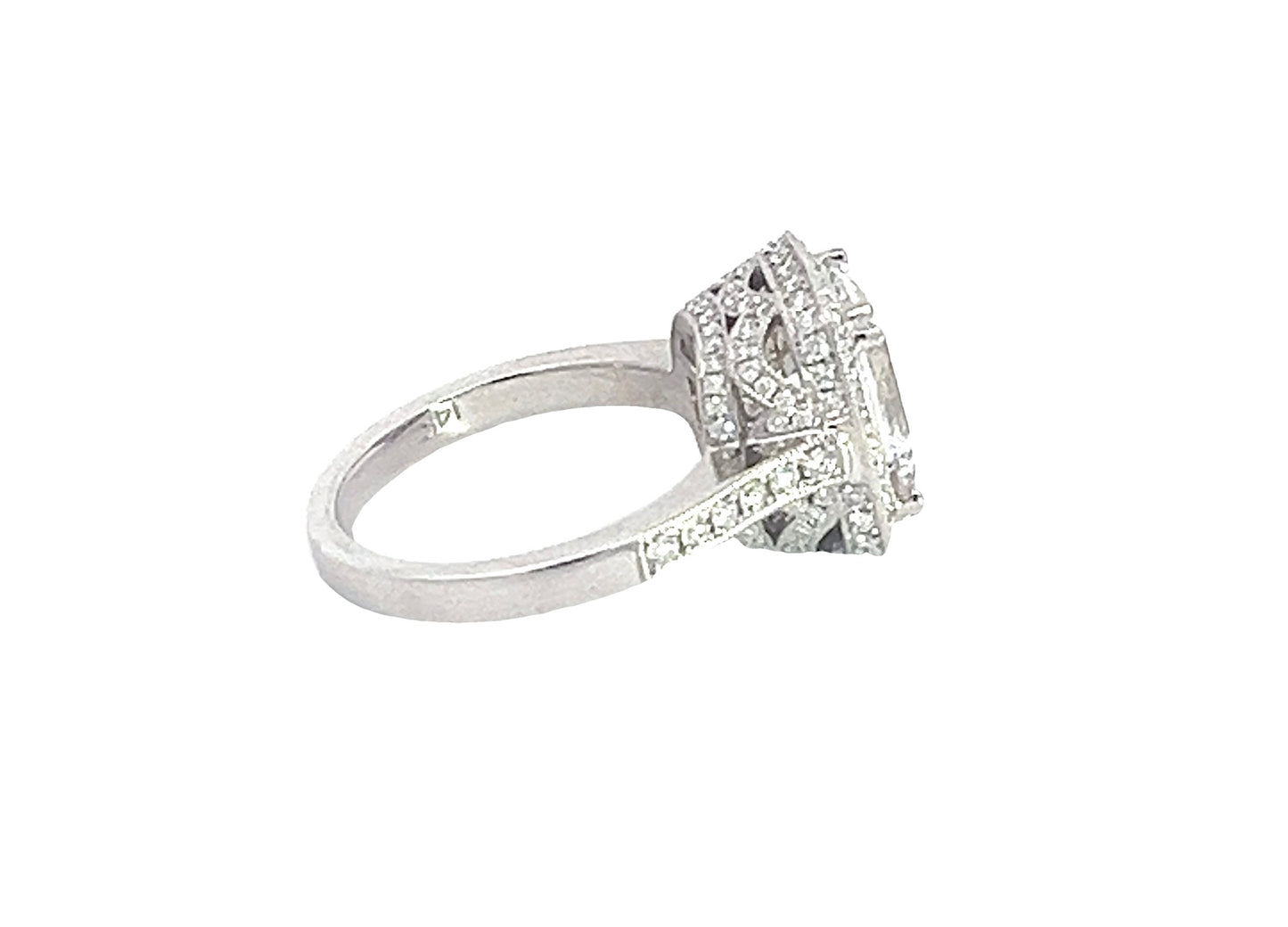 3.75 TCW 14k white gold emerald cut engagement ring