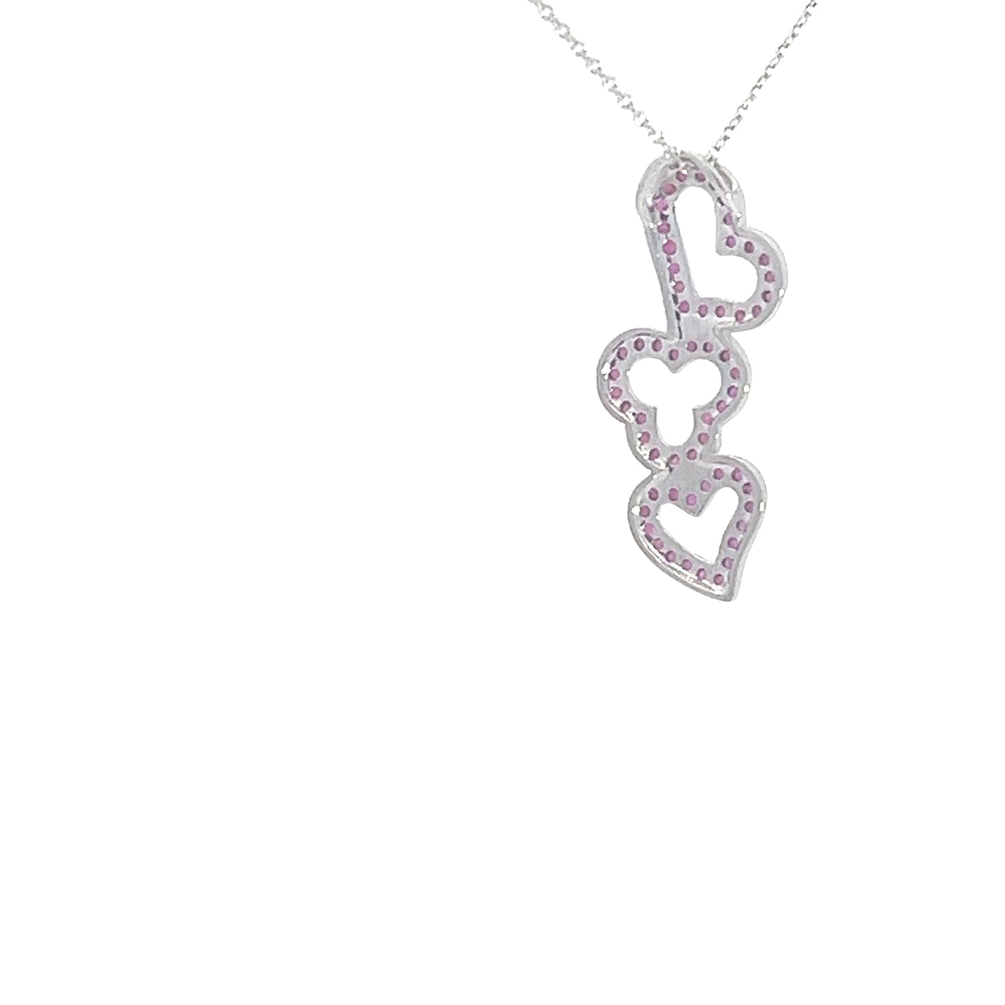 Triple ruby heart pendant 0.55 ctw 14k white gold