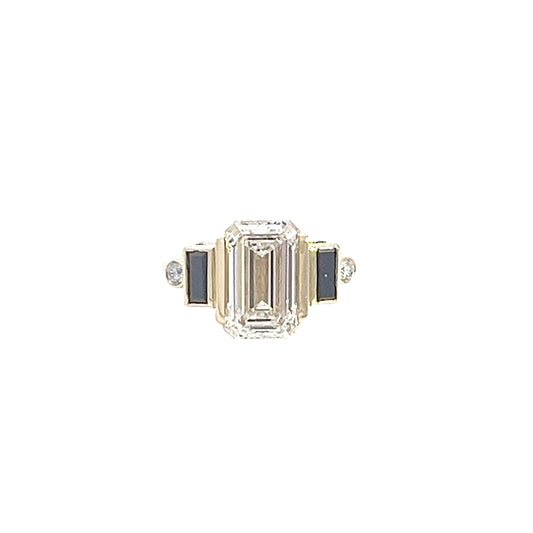 14k yellow Emerald Cut 2 carat tension-style engagement ring with diamond accents 2.39 TCW