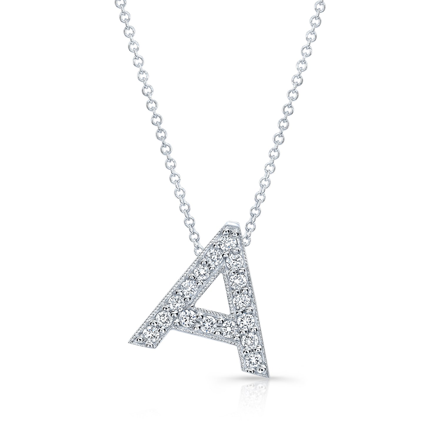 14k white gold diamond initial pendant "A" 0.14 ctw