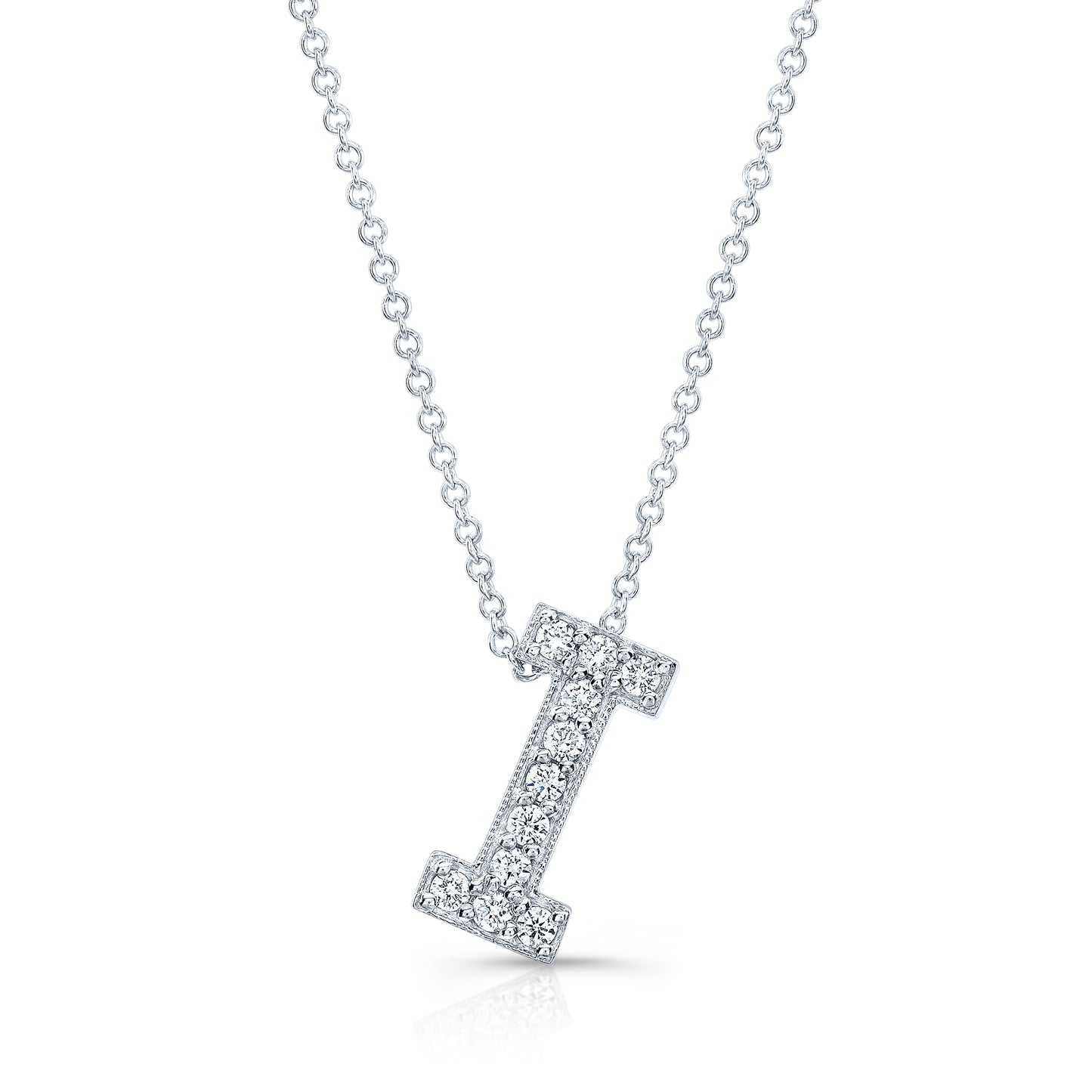 14k white gold diamond initial pendant "I" 0.10 ctw