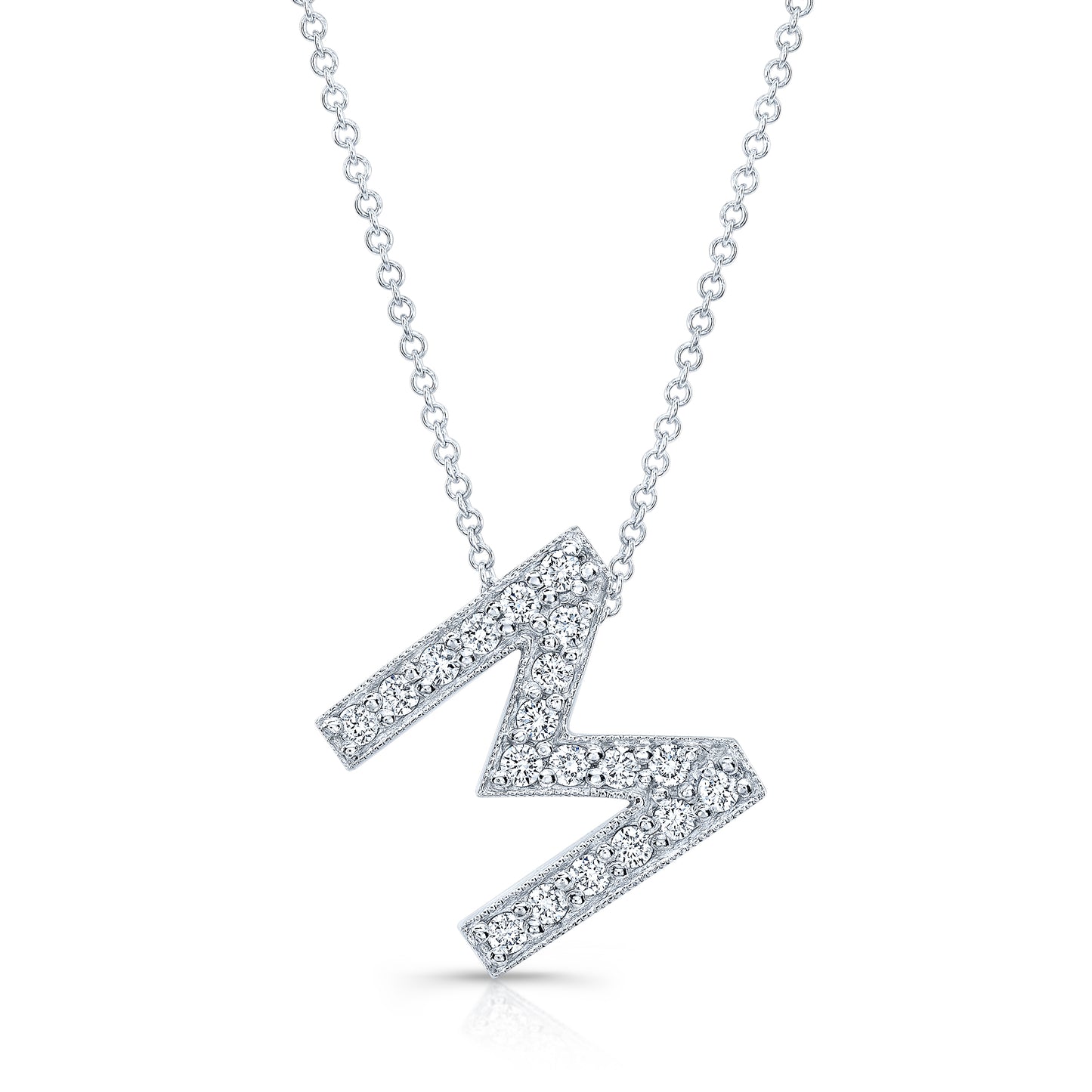 14k white gold diamond initial pendant "M" 0.22 ctw