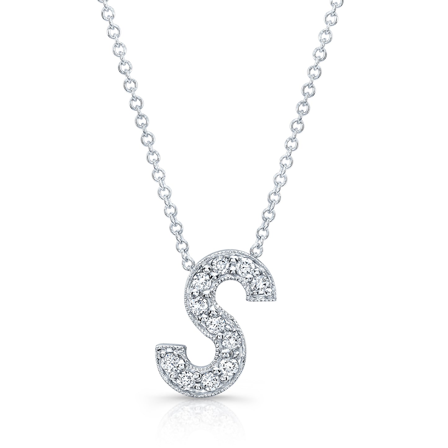 14k white gold diamond initial pendant "S" 0.11 ctw