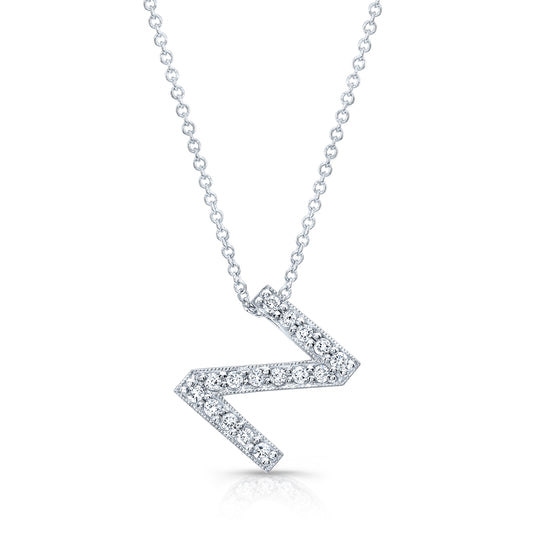 14k white gold diamond initial pendant letter "Z" 0.15 ctw