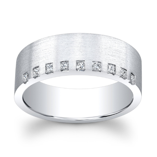 14k white gold princess cut mens wedding band 0.30 ctw